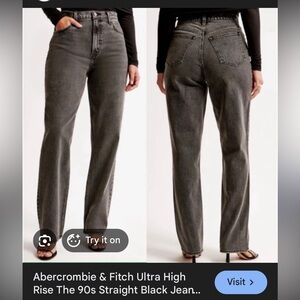 Abercrombie washed black ultra high rise 90’s straight leg jeans. Size 25.